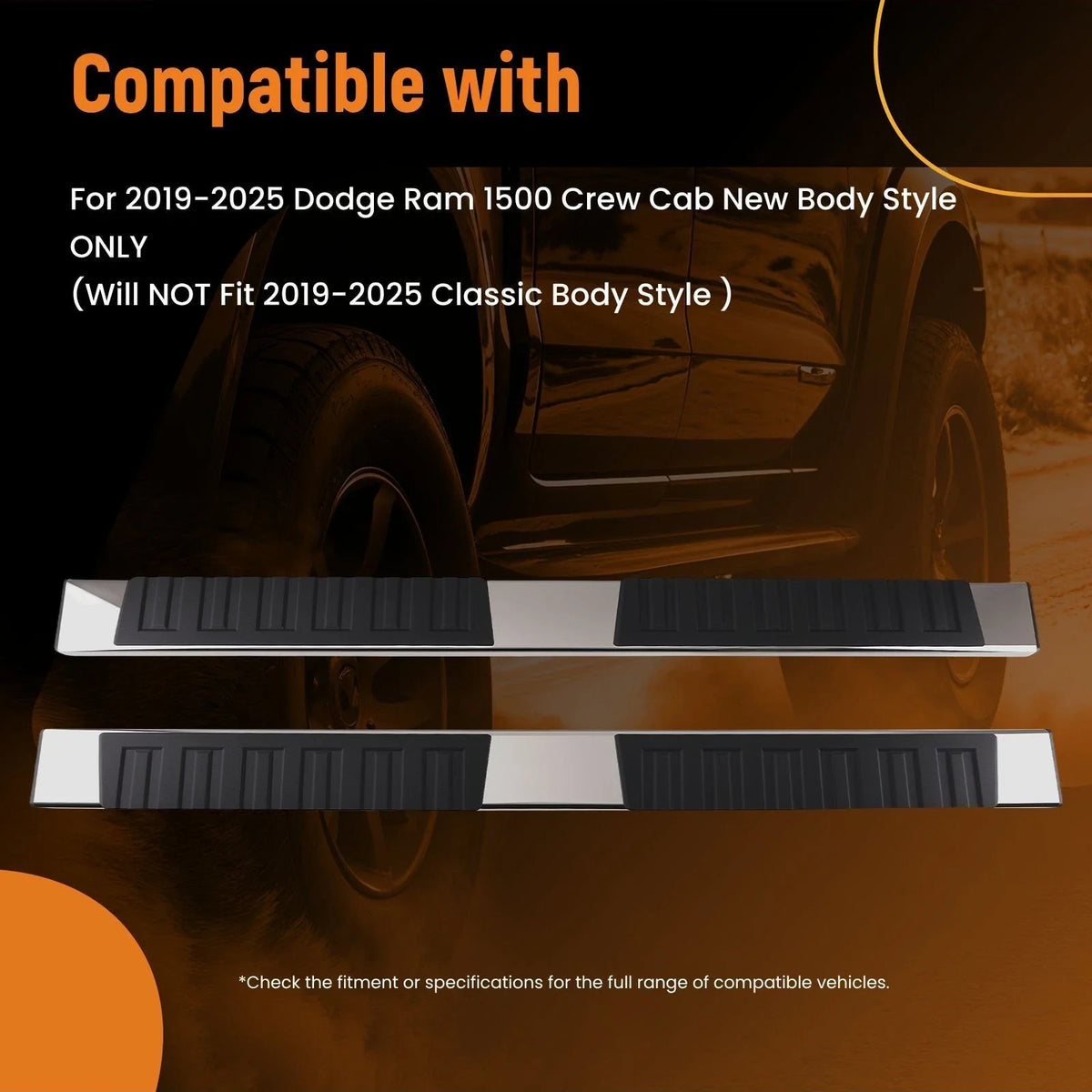 Running Boards Nerf Bars for 2019-2025 Dodge Ram 1500 Crew Cab