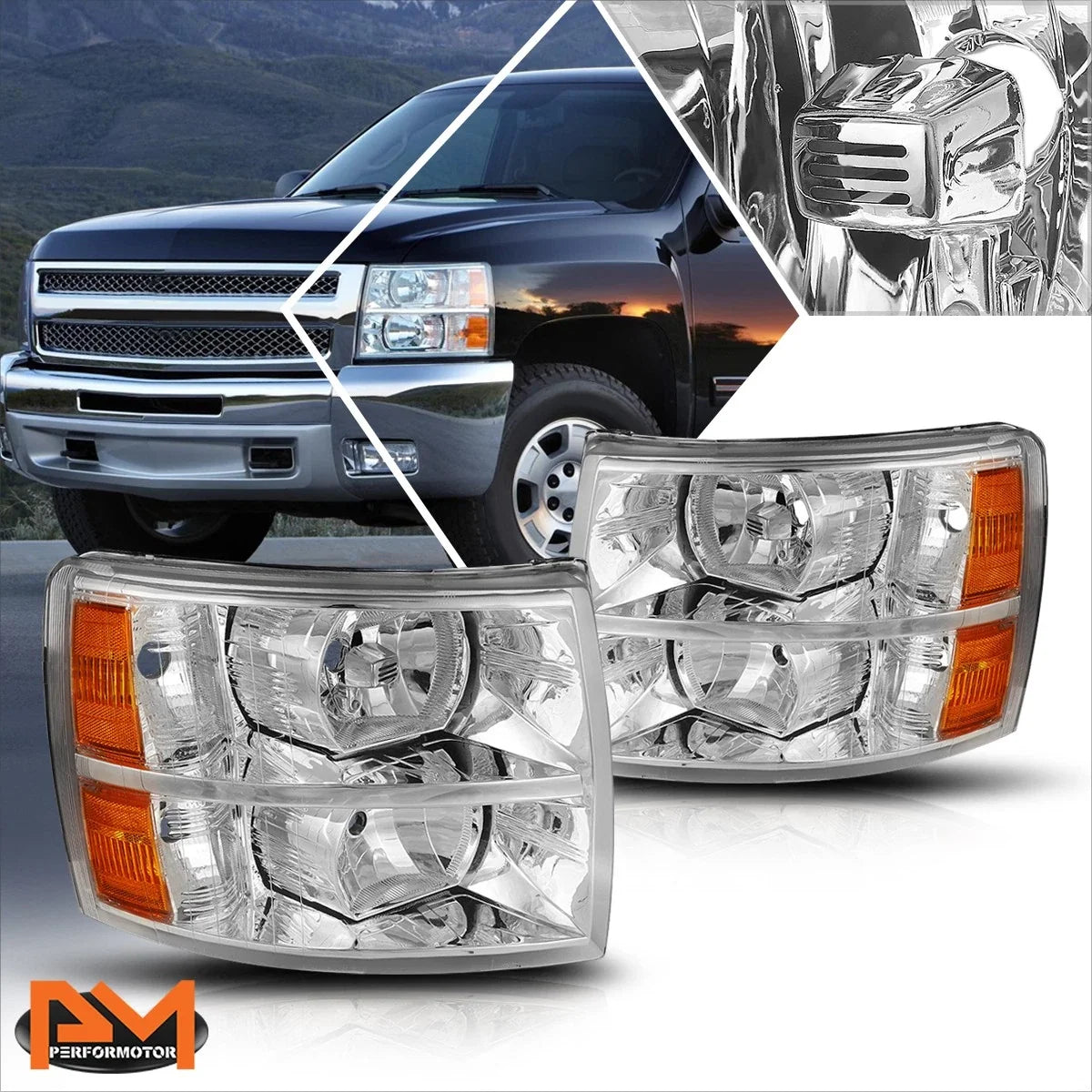 Replacement Headlight Lamp for Chevy Silverado (2007–2014) with Chrome Housing