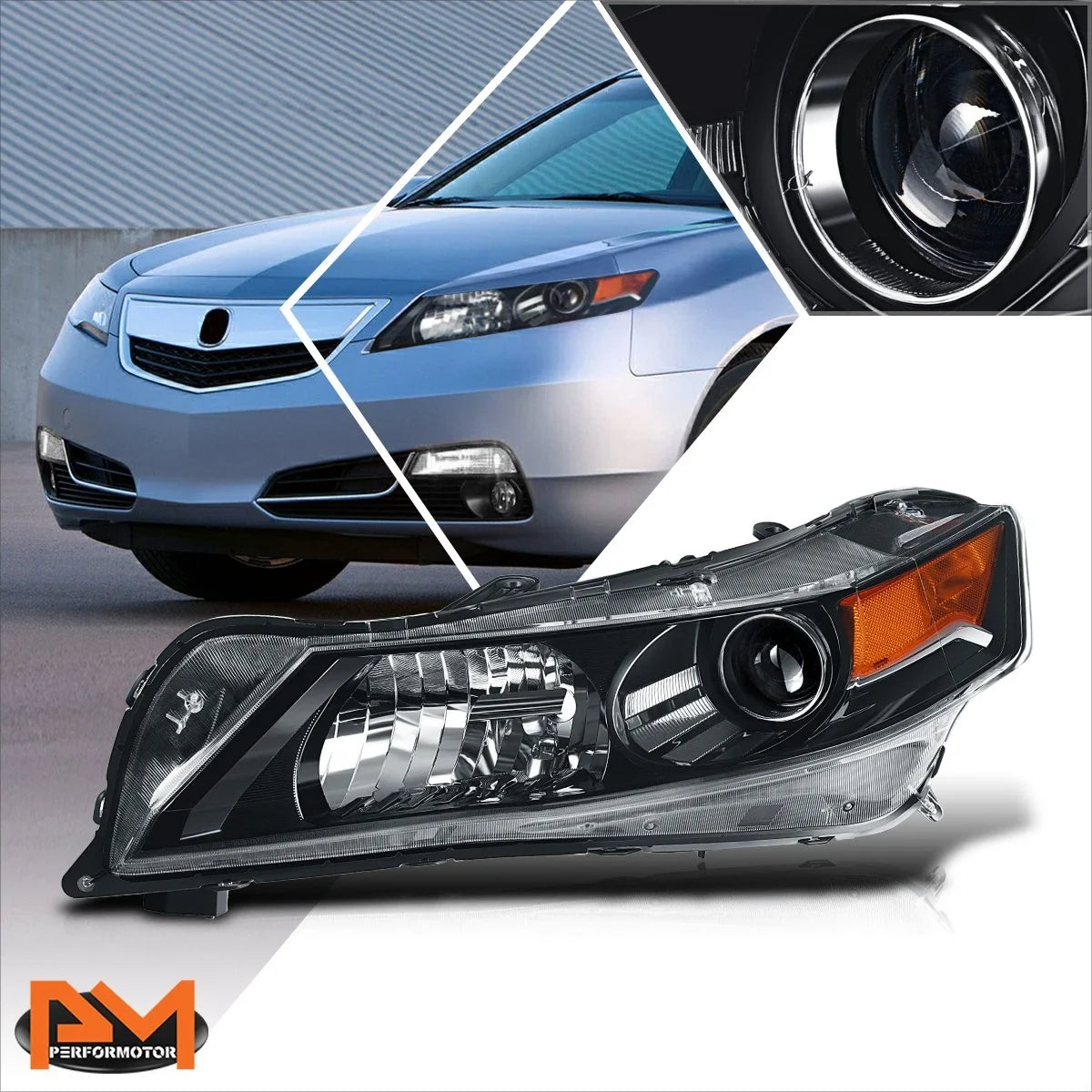 2012-2014 Acura TL Left Black/Amber Projector Headlight Lamp