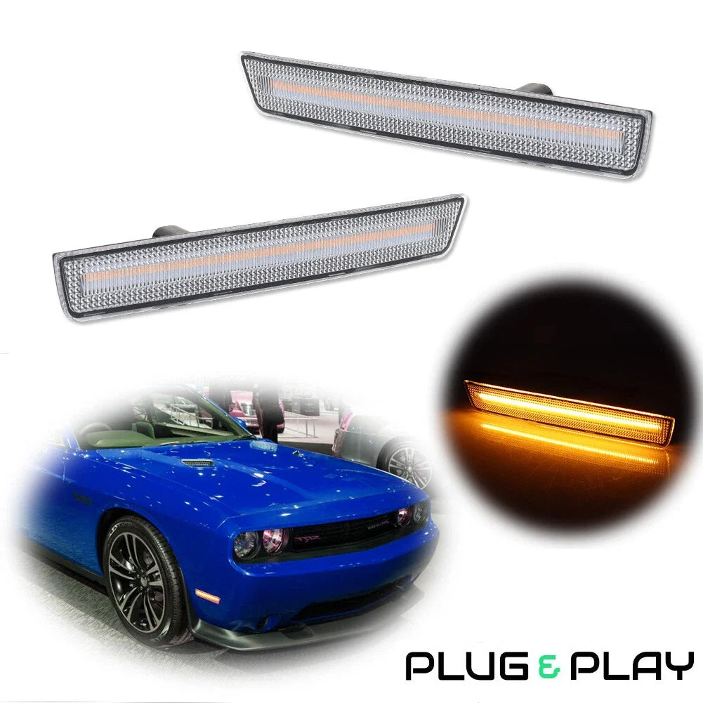 2X Clear Amber LED Front Side Marker Lights for Dodge Challenger (2015–2023)
