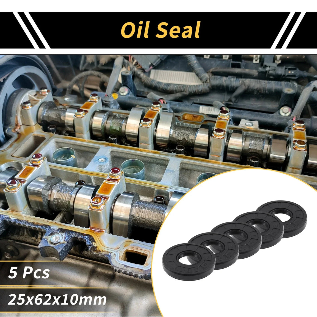Set of 5 Oil Seal Rotary Shaft Seal NBR Rubber 25x62x10mm