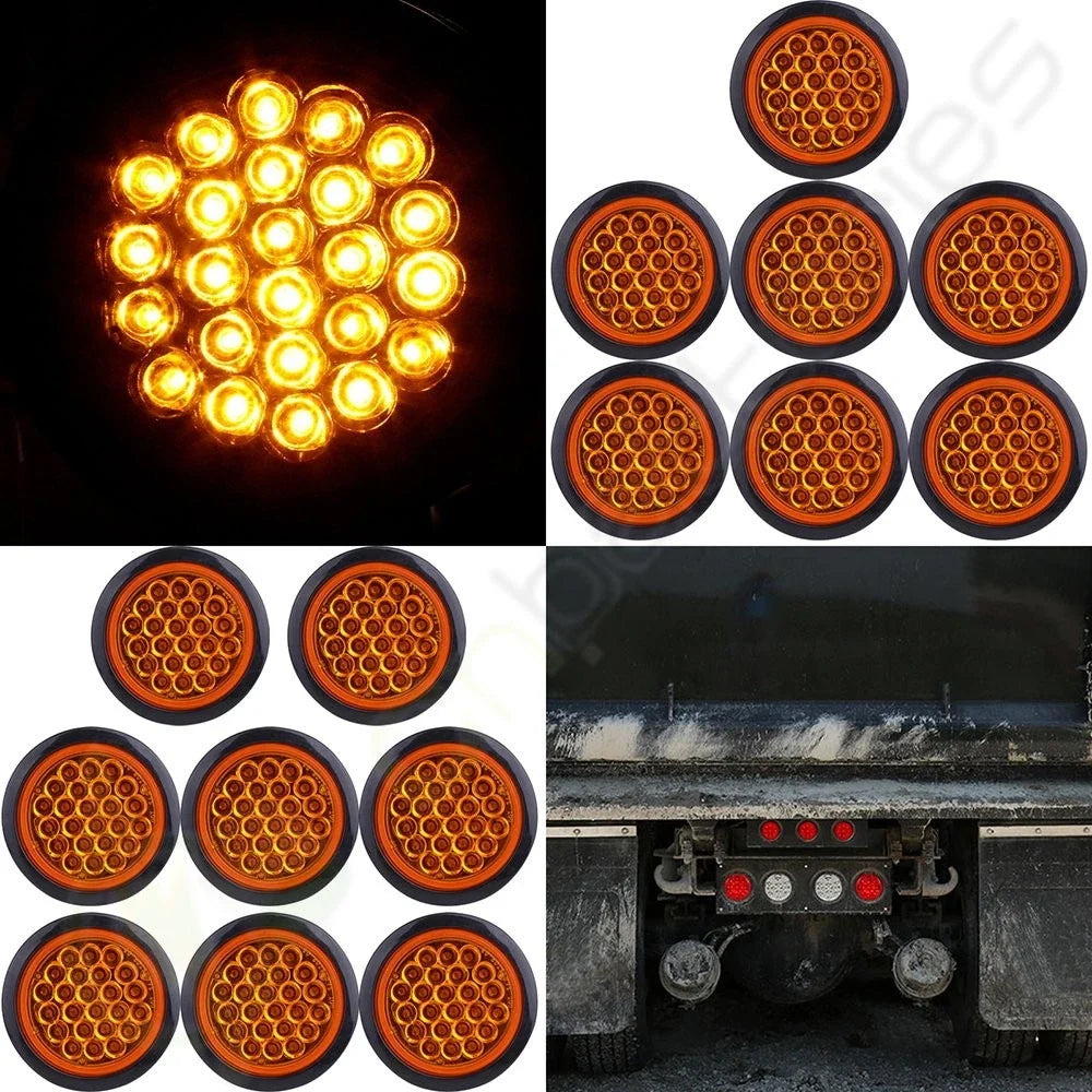 LED Side Marker Tail Lights 15pcs Round Amber for 24V Trailer Clearance