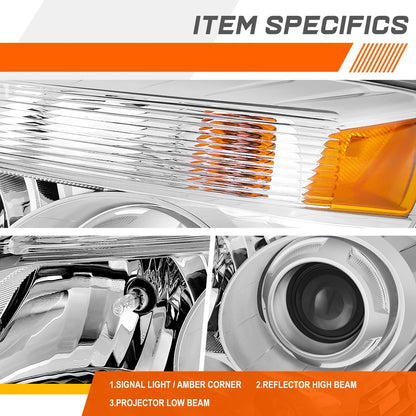 Left Chrome/Amber Projector Headlight for Chevy Equinox LTZ 2010-2015