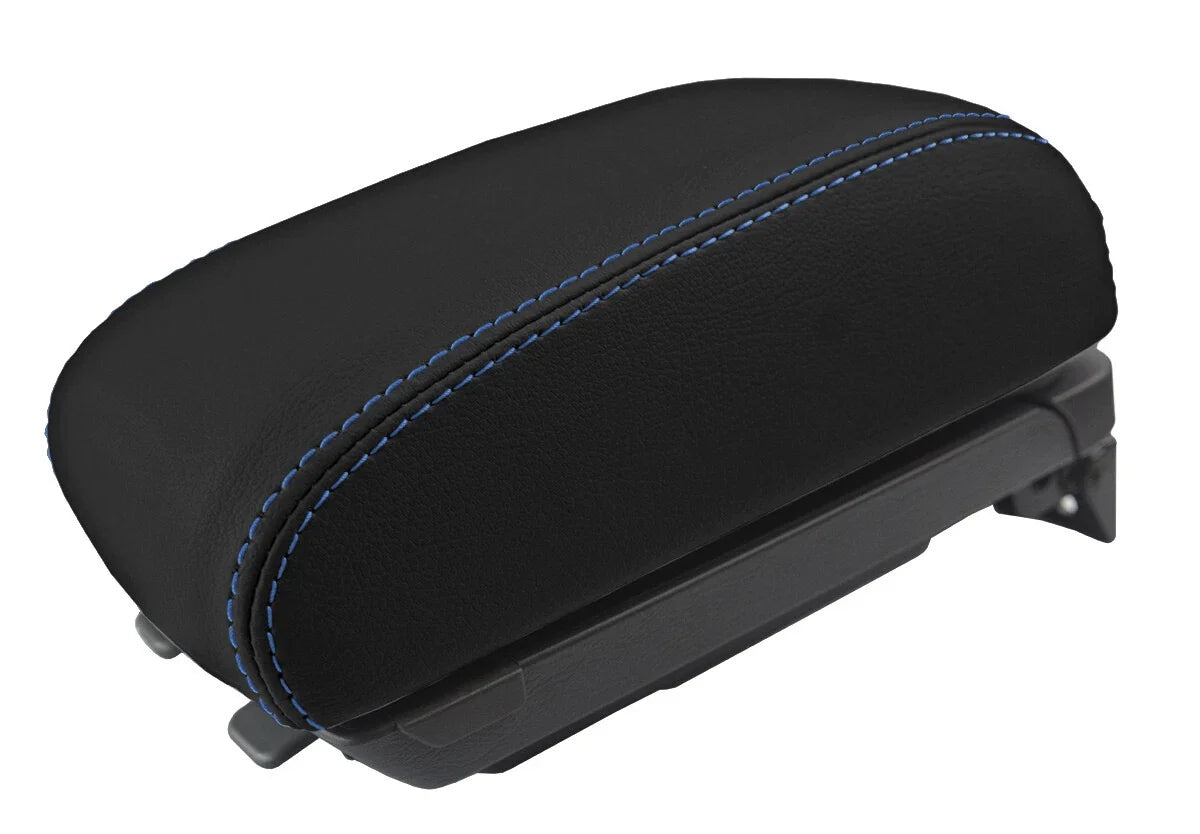 Leather Console Lid Armrest Cover for Hyundai Tucson (2005–2009) Blue Stitch