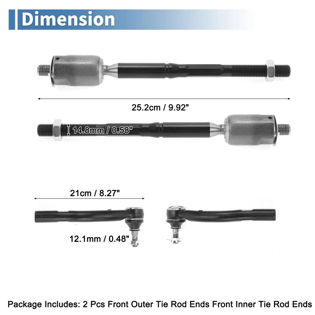 Set of 4 Front Tie Rod Ends for Toyota Solara (2004-2008)