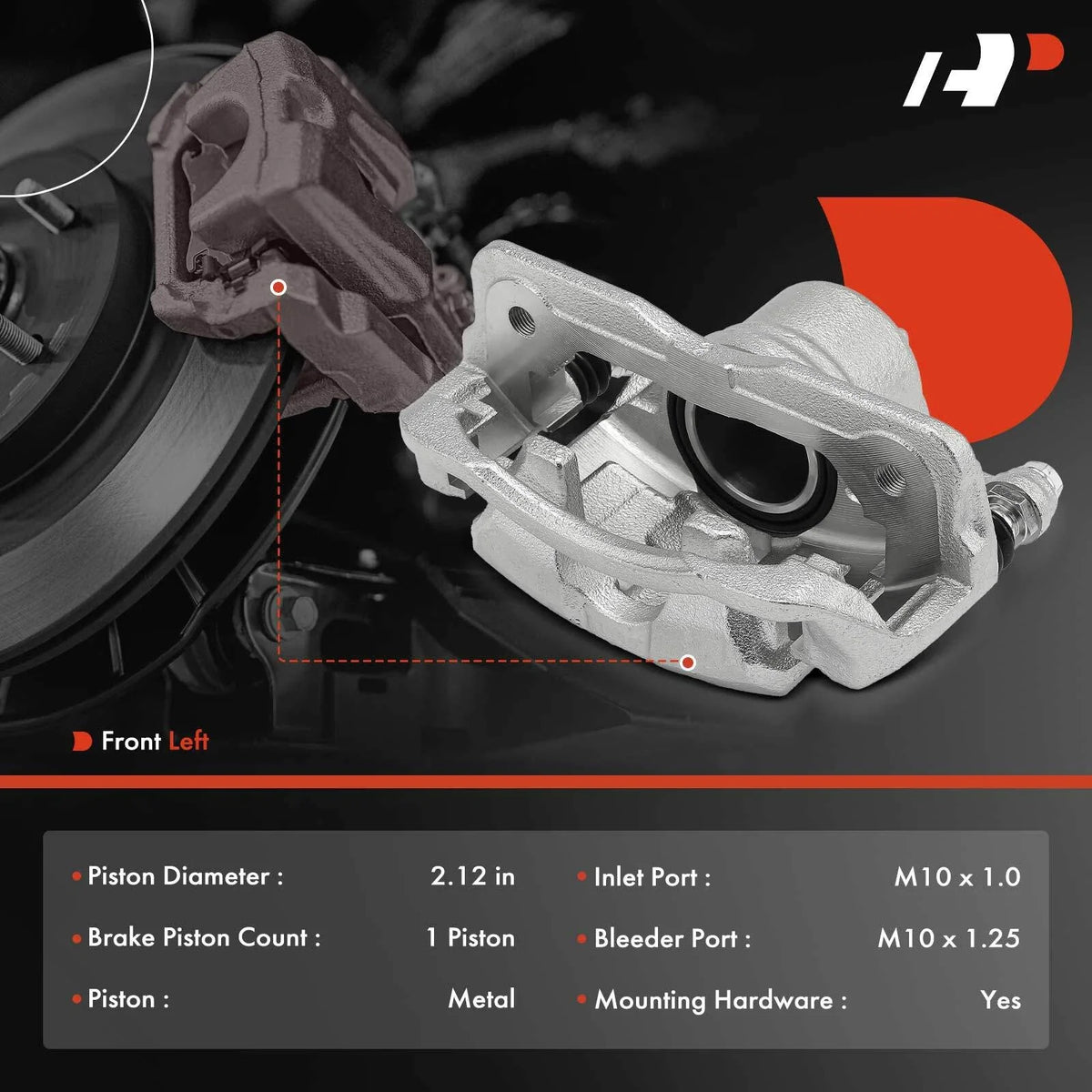 Disc Brake Caliper with Bracket, Front Left for Honda Civic 2016-2021