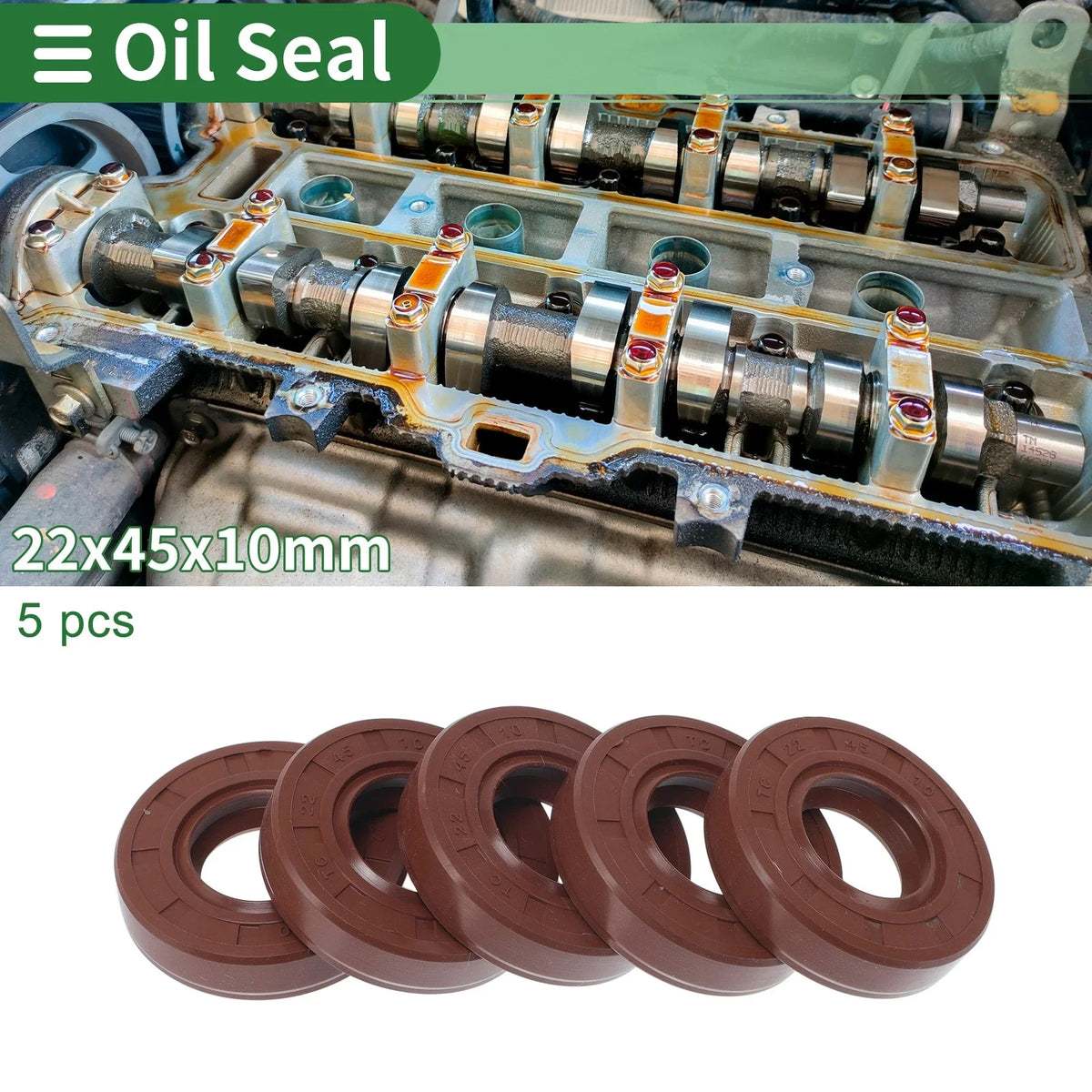 Set of 5 Oil Seal Rotary Shaft Seal FKM Rubber 22x45x10mm
