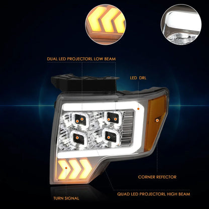 Set of 2 Quad LED Projector Headlights with Arrow Signal for F150 2009-2014