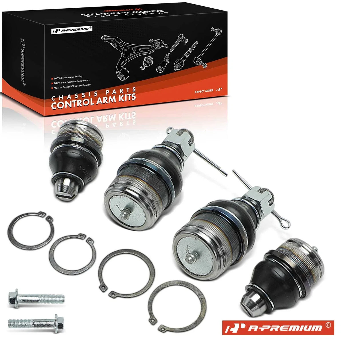 Set of 4 Front Upper & Lower Ball Joints for Ford E-150 E-250 (1992–2014)