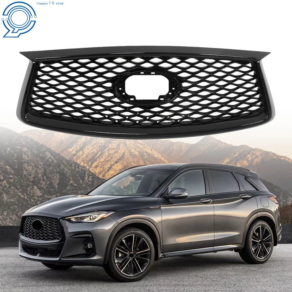 Front Upper Grille for Infiniti QX50 (2019–2023) Gloss Black with Camera Option
