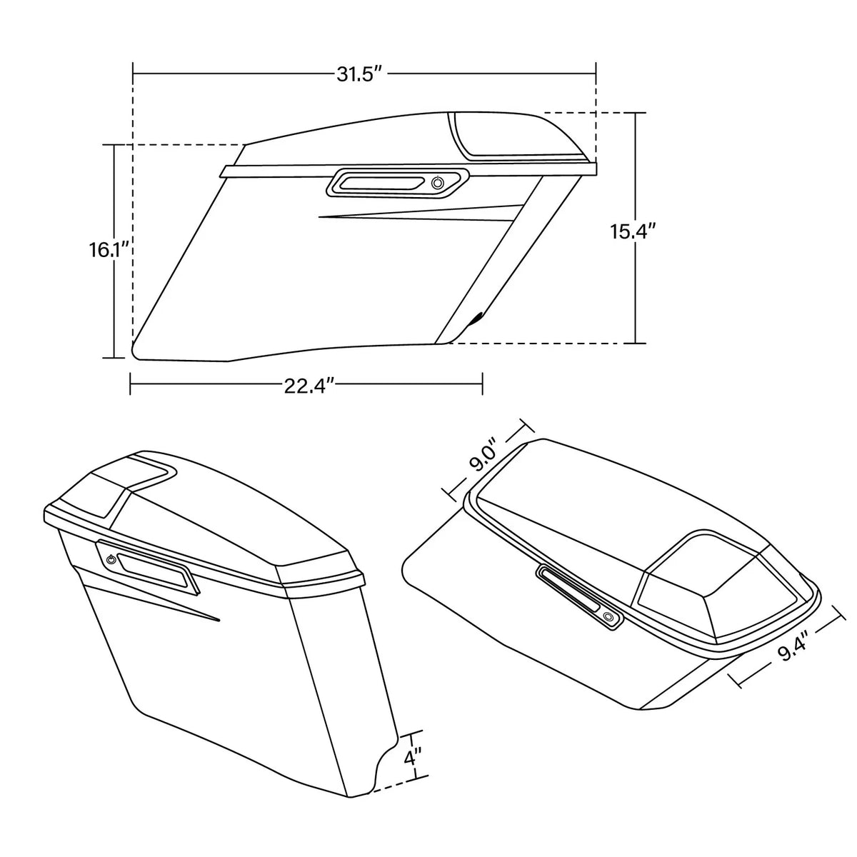 Extended 4" Hard Saddlebags for Harley Electra Glide 1993-2013