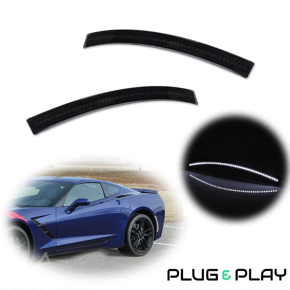 2X Black Rear Bumper White LED Side Marker Lights for Chevy Corvette C7
