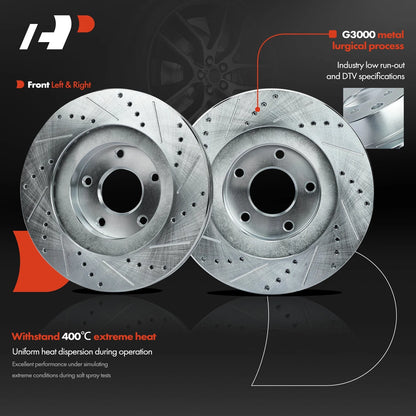Front Brake Rotors (Drilled) and Ceramic Pads for Nissan Altima 2002-2006