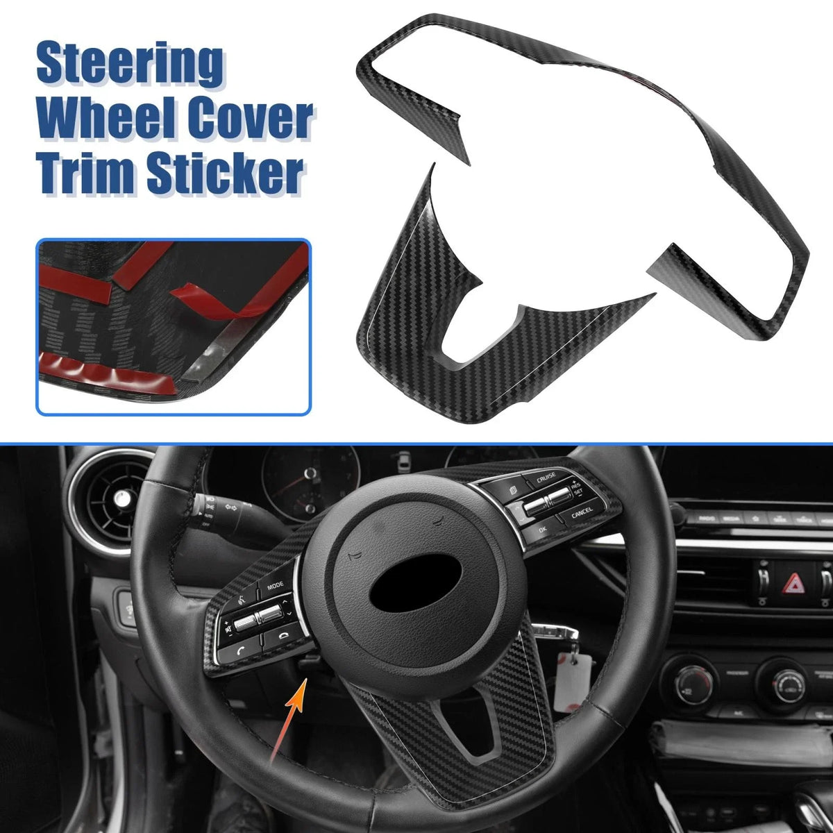 2pcs Carbon Fiber Steering Wheel Cover Trim for Kia 