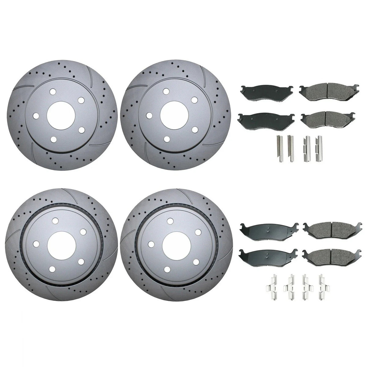 Drilled Rotors & Akebono ProACT Pads Front Rear Brake Kit for Dodge Ram 1500
