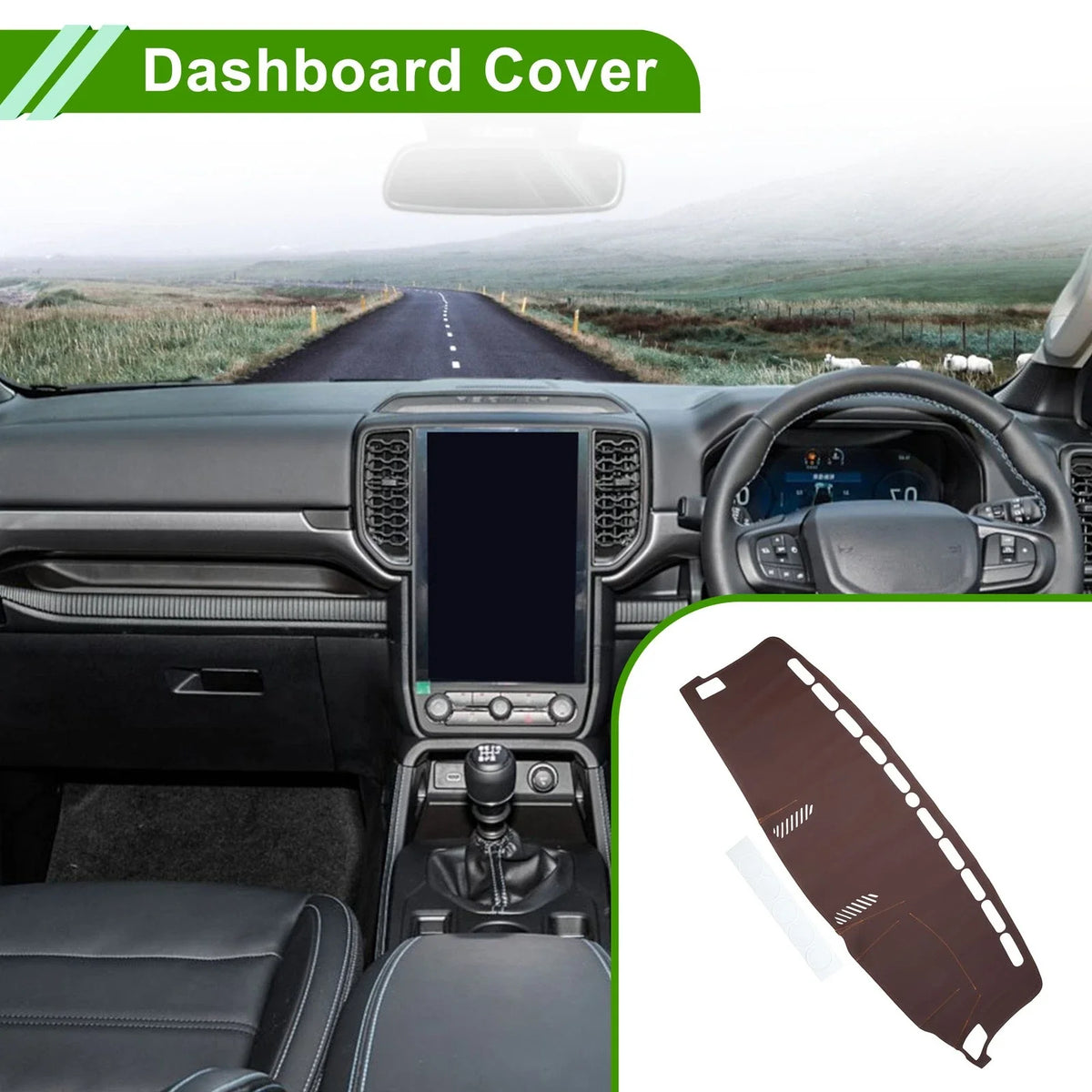 Dashboard Cover Mat for Ford Ranger (2018–2021) - Brown