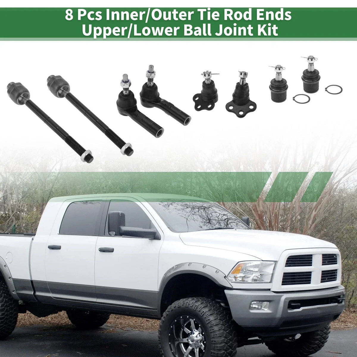 Complete Set of 8 Tie Rod Ends and Ball Joints for Dodge Dakota 2005-2011