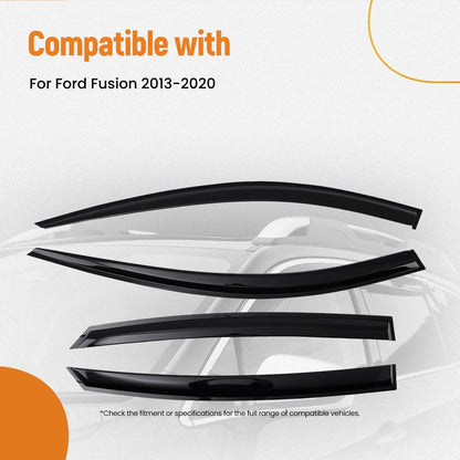 4-Piece Black Tinted Window Visors for Ford Fusion 2013 to 2020