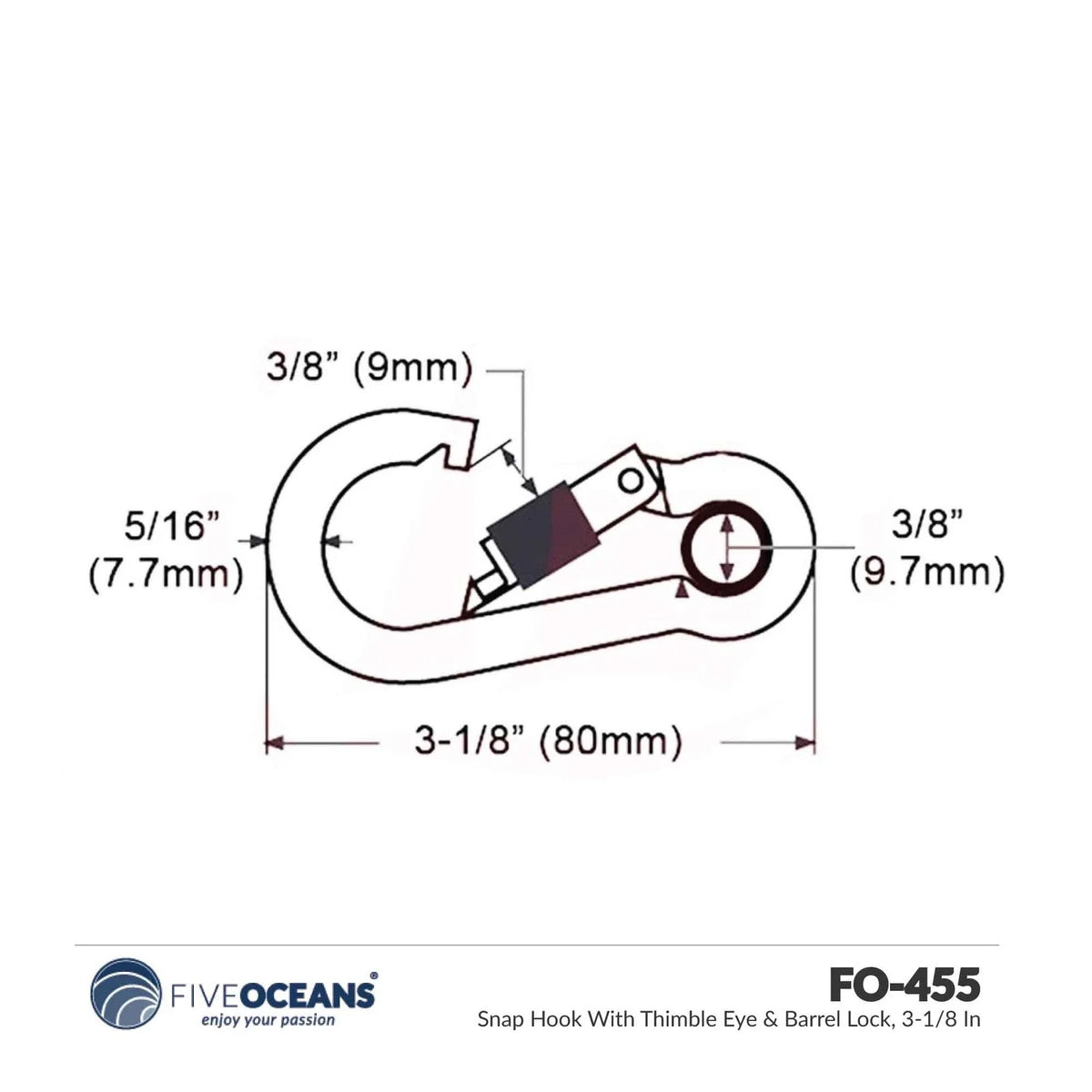 2X Snap Hook with Thimble Eye & Barrel Lock for FO455-M2