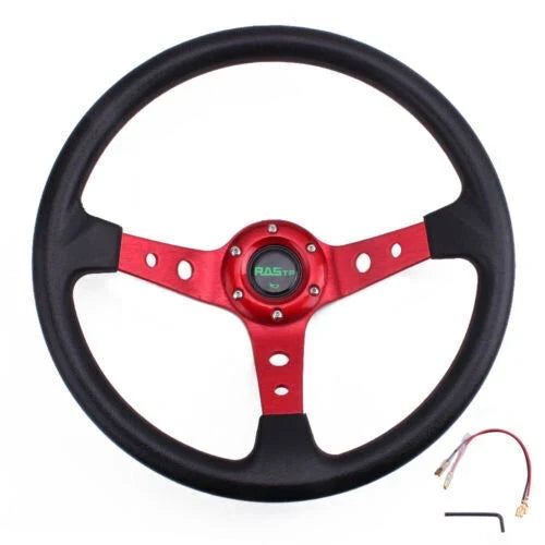 Quick Release Adapter Kit with 345mm Deep Dished Red Racing Steering Wheel