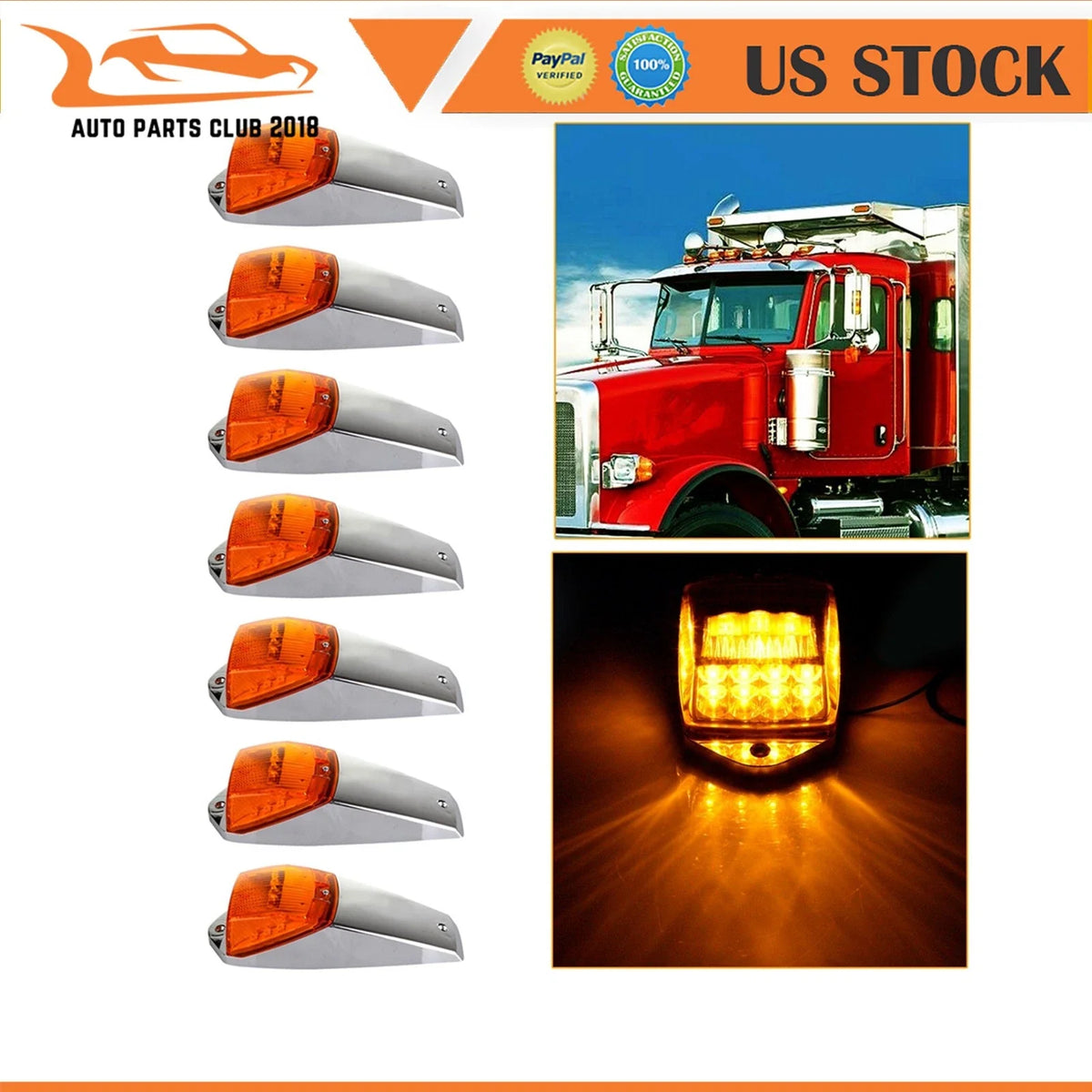 Set of 7 Yellow Cab Marker Clearance Lights Chrome for Freightliner Peterbilt (2017)