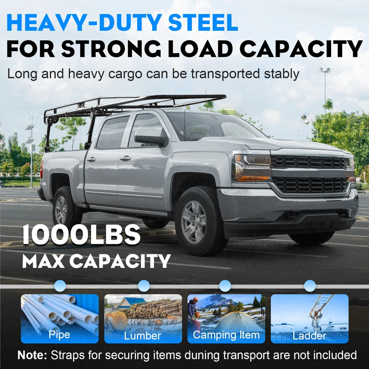 138x60" Adjustable Ladder Rack for Universal Pickup Truck Bed