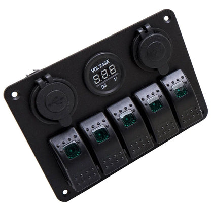 5 Gang LED Switch Panel with USB Charging Ports for Car and Boat