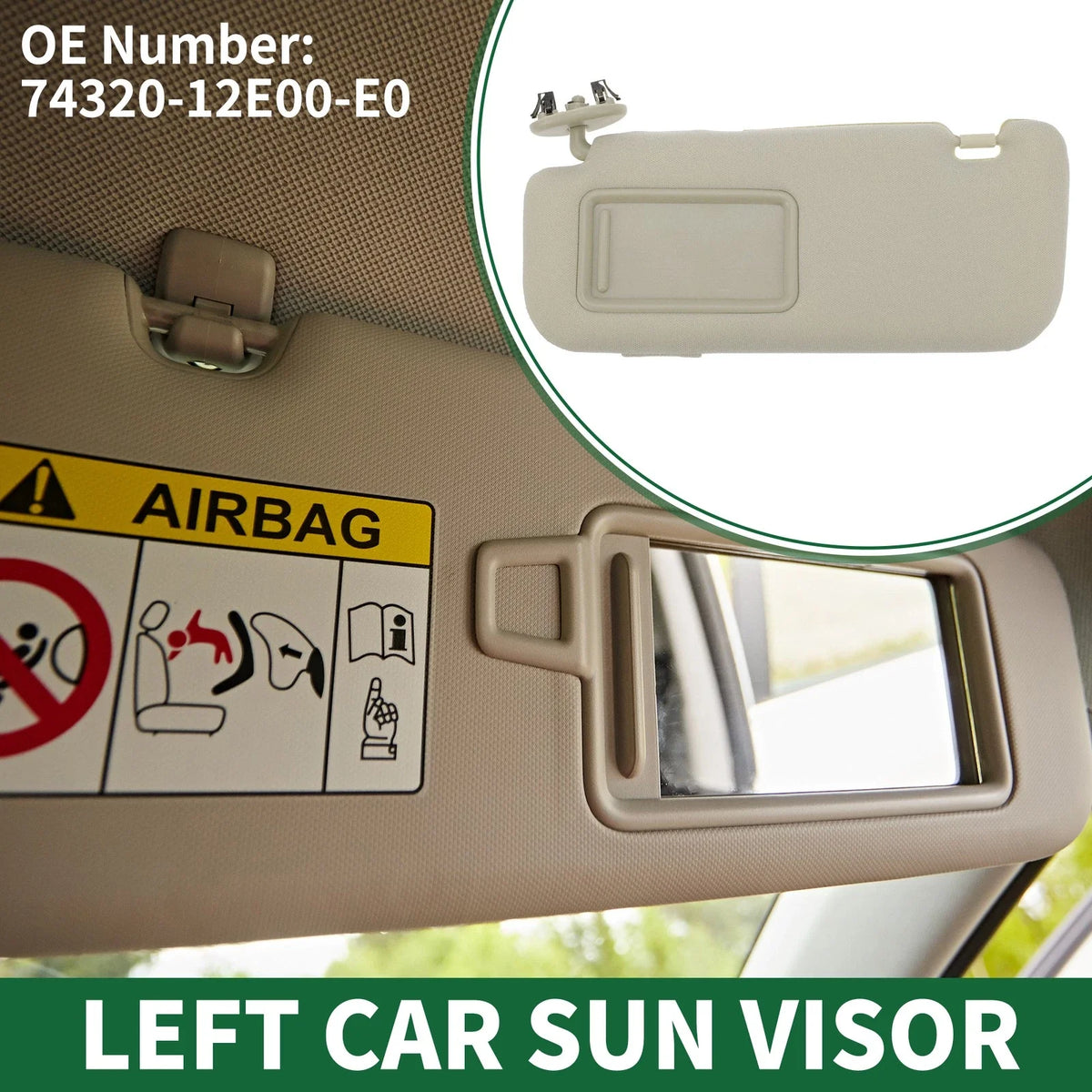 Left Sun Visor for Toyota Corolla (2011–2013) with Mirror No. 74320-12E00-E0