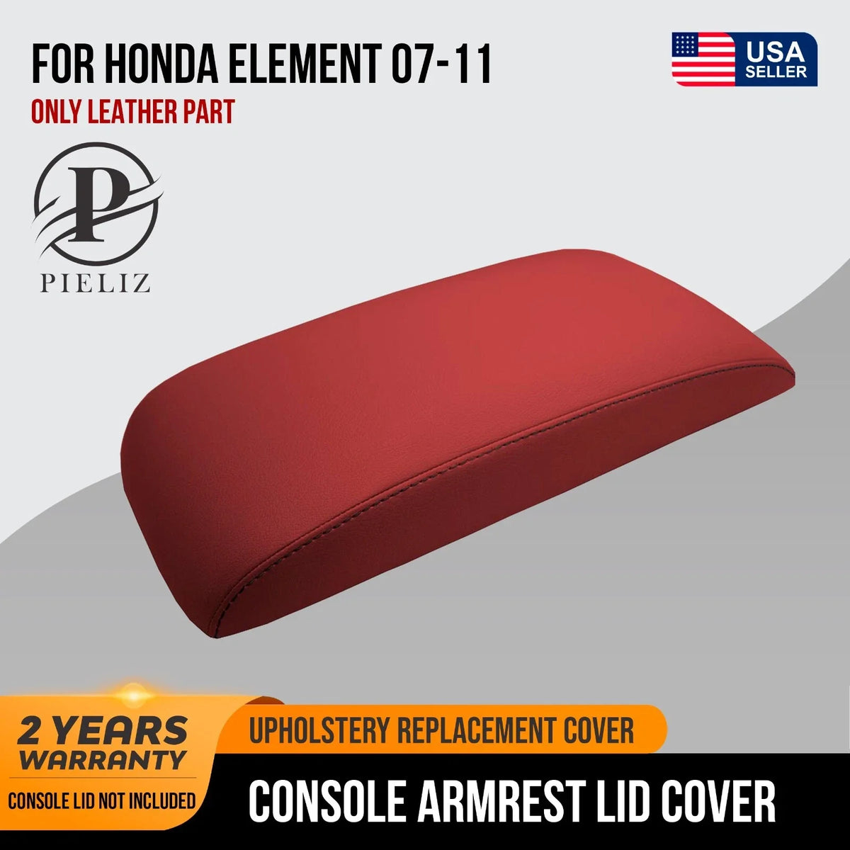 Leather Console Lid Armrest Cover for Honda Element (2007–2011) Red Black Stitch