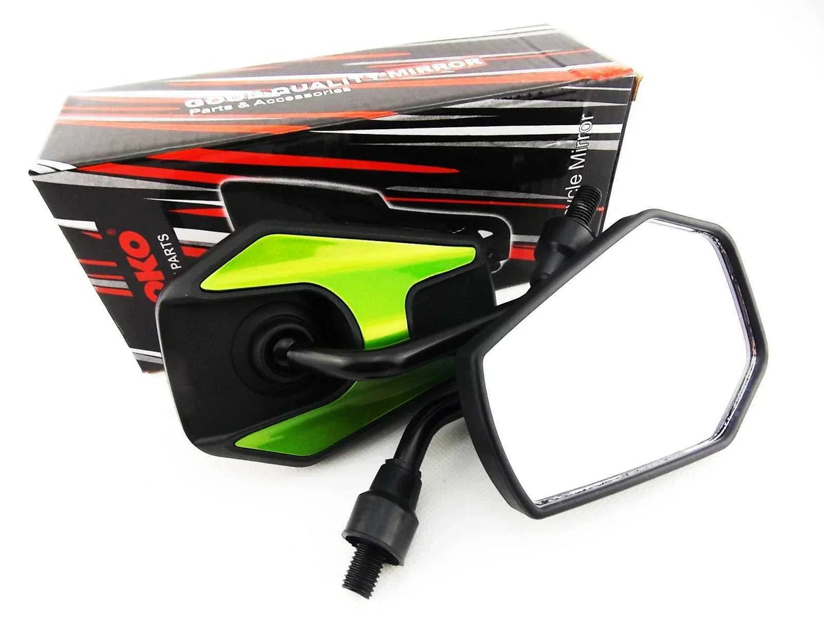 Black Green Hex Soko Mirrors for Kawasaki W800 (2011-2015)