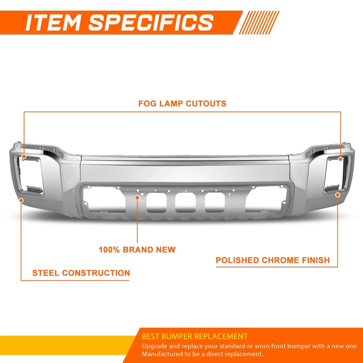 2014-2015 GMC Sierra 1500 Front Bumper Face Bar Chrome No Sensor Holes