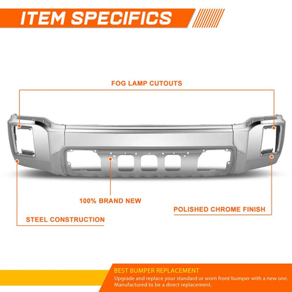 2014-2015 GMC Sierra 1500 Front Bumper Face Bar Chrome No Sensor Holes