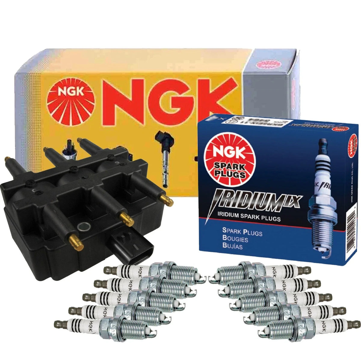 NGK DIS Ignition Coil & 10 Iridium IX Spark Plugs Kit for Dodge Ram 2500 3500 (1994–2023)