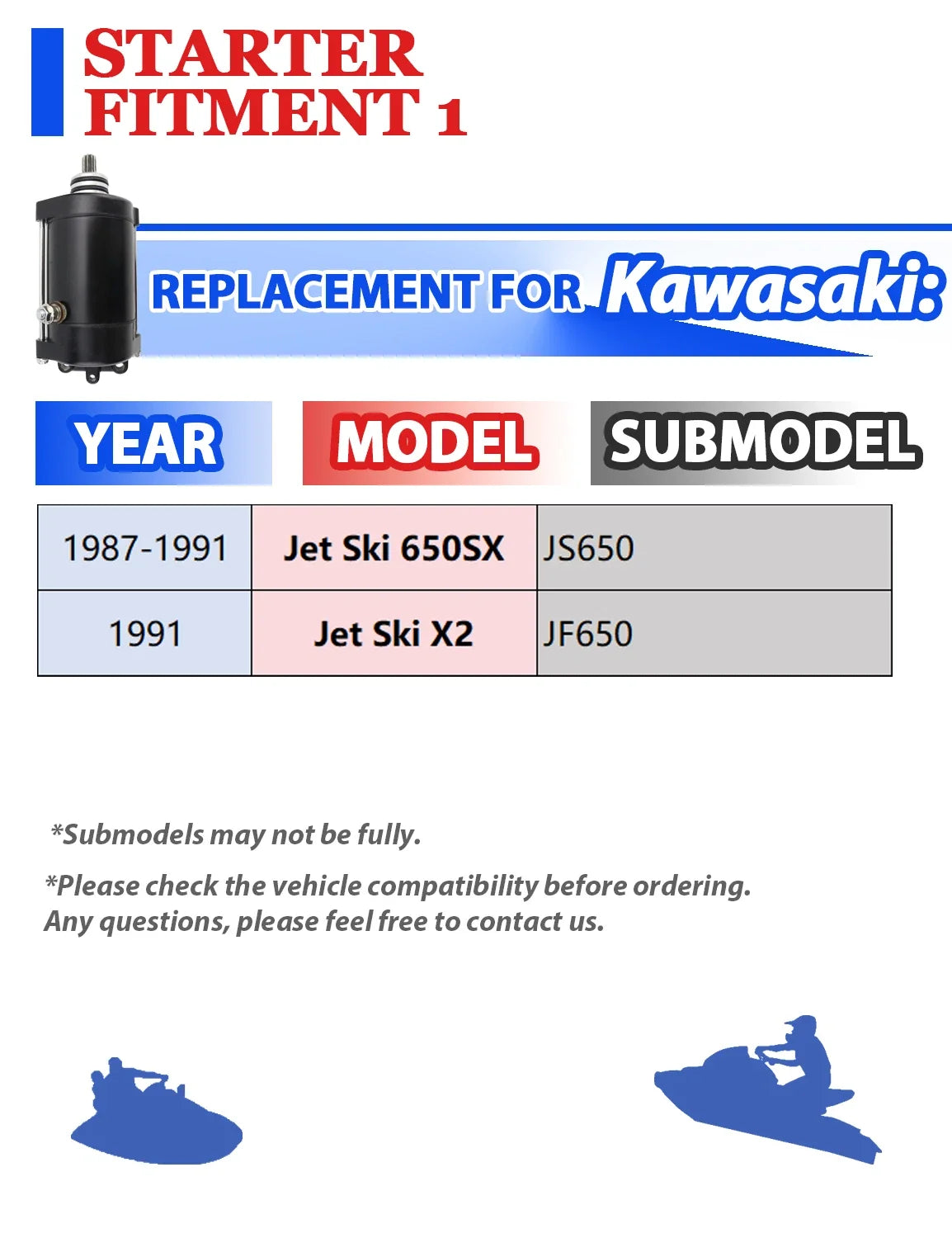 Jet Ski Starter for Kawasaki JS650 650 SX (1987-1991) - Bendix & Relay