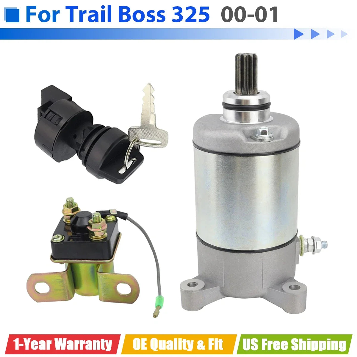 Starter for Polaris Trail Boss 325 SE (2000-2001) w/ Relay & Ignition Key