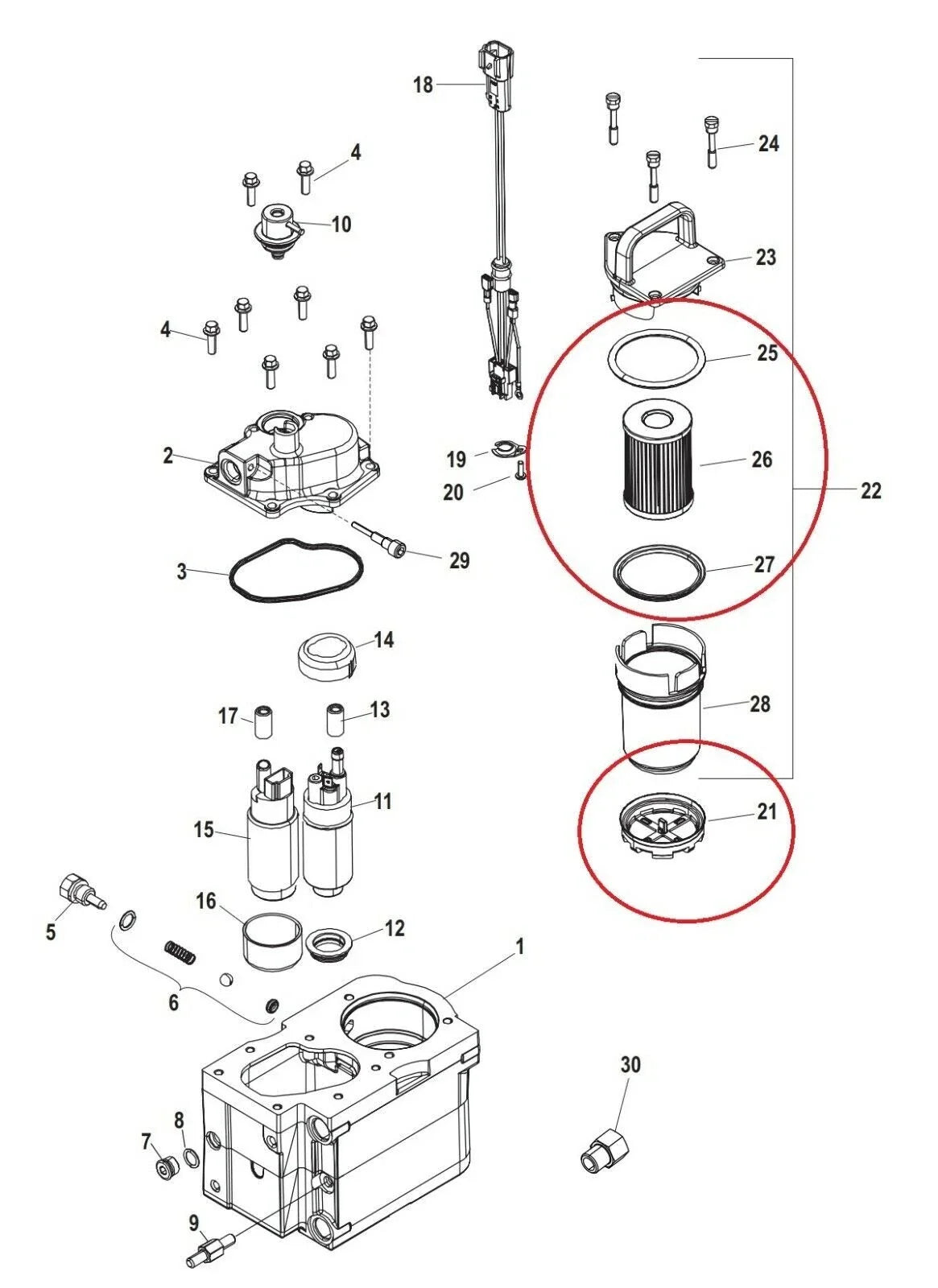 Cool Fuel Filter Kit 35-8M0093688, 8M0204703 for Mercury MerCruiser (Gen 3)