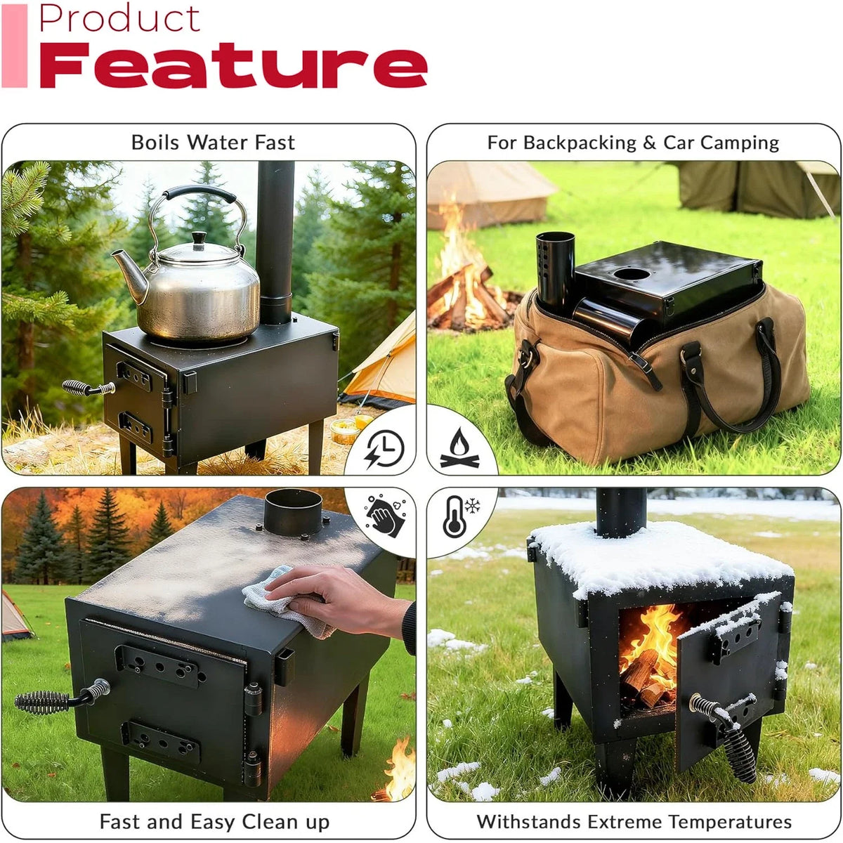 Outdoor Camping Stove - Portable Wood Burner with Chimney Pipe