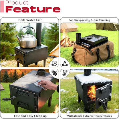Outdoor Camping Stove - Portable Wood Burner with Chimney Pipe