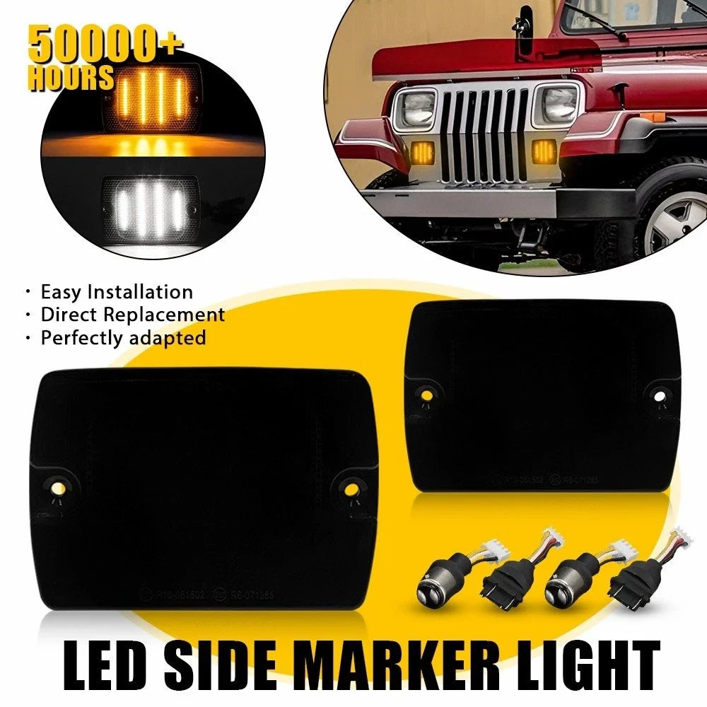 2X Amber LED DRL Turn Signal with Smoked Lens for Jeep Wrangler YJ 1987-1995