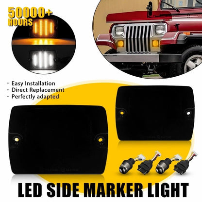 2X Amber LED DRL Turn Signal with Smoked Lens for Jeep Wrangler YJ 1987-1995