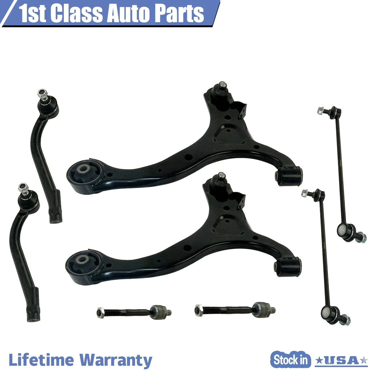 8PC Front Control Arms Tie Rods Kit for Hyundai Santa Fe, Sorento (2007–2013)