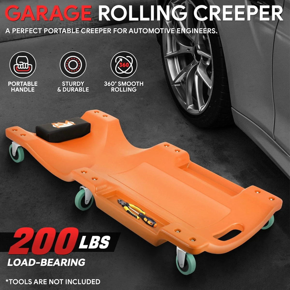 40" Ergonomic HDPE Automotive Creeper for Universal Use (200Lbs Capacity)