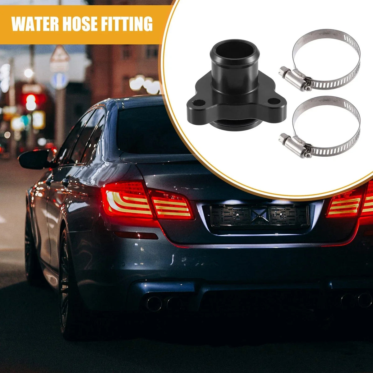 Black Engine Coolant Hose Fitting with Clamp for BMW 330i