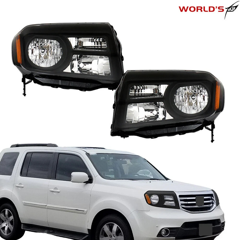 Set of 2 Halogen Headlights for Honda Pilot (2012–2015) Black Housing