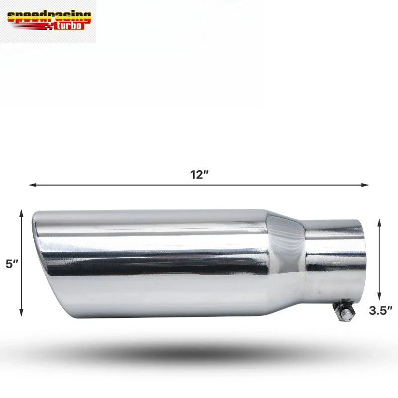 Chrome Slant Muffler 12" for Universal Applications (3.5" Inlet, 5" Outlet)