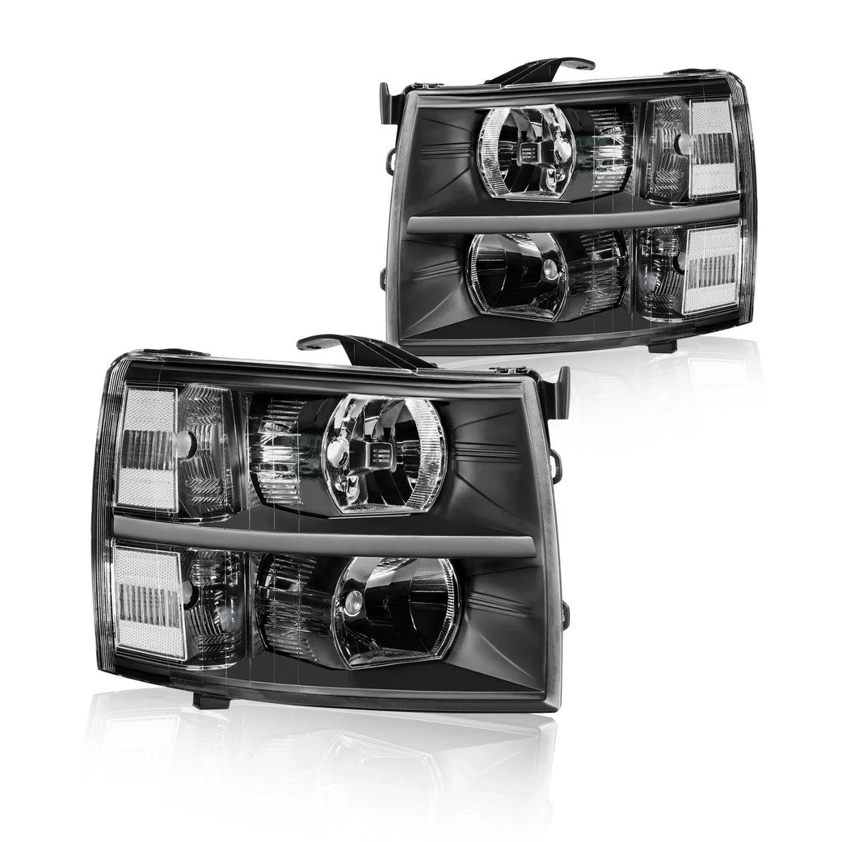 Black/Clear Headlight Assemblies Pair for 2007-2014 Silverado 2500HD 3500