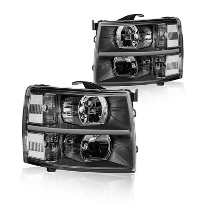 Black/Clear Headlight Assemblies Pair for 2007-2014 Silverado 2500HD 3500