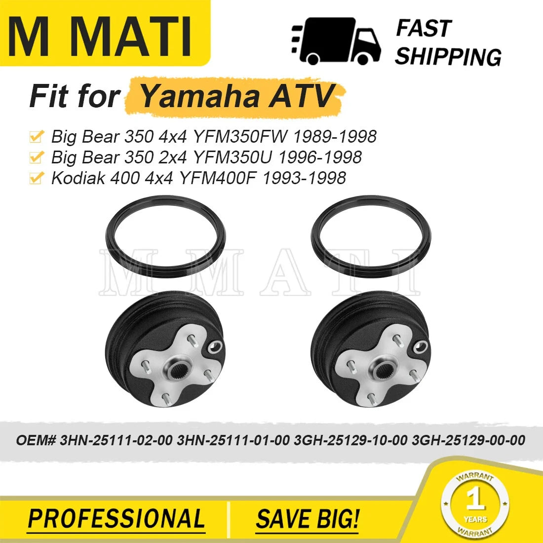 2X Front Brake Drum and Dust Seal for Yamaha Big Bear 350 1989-1998