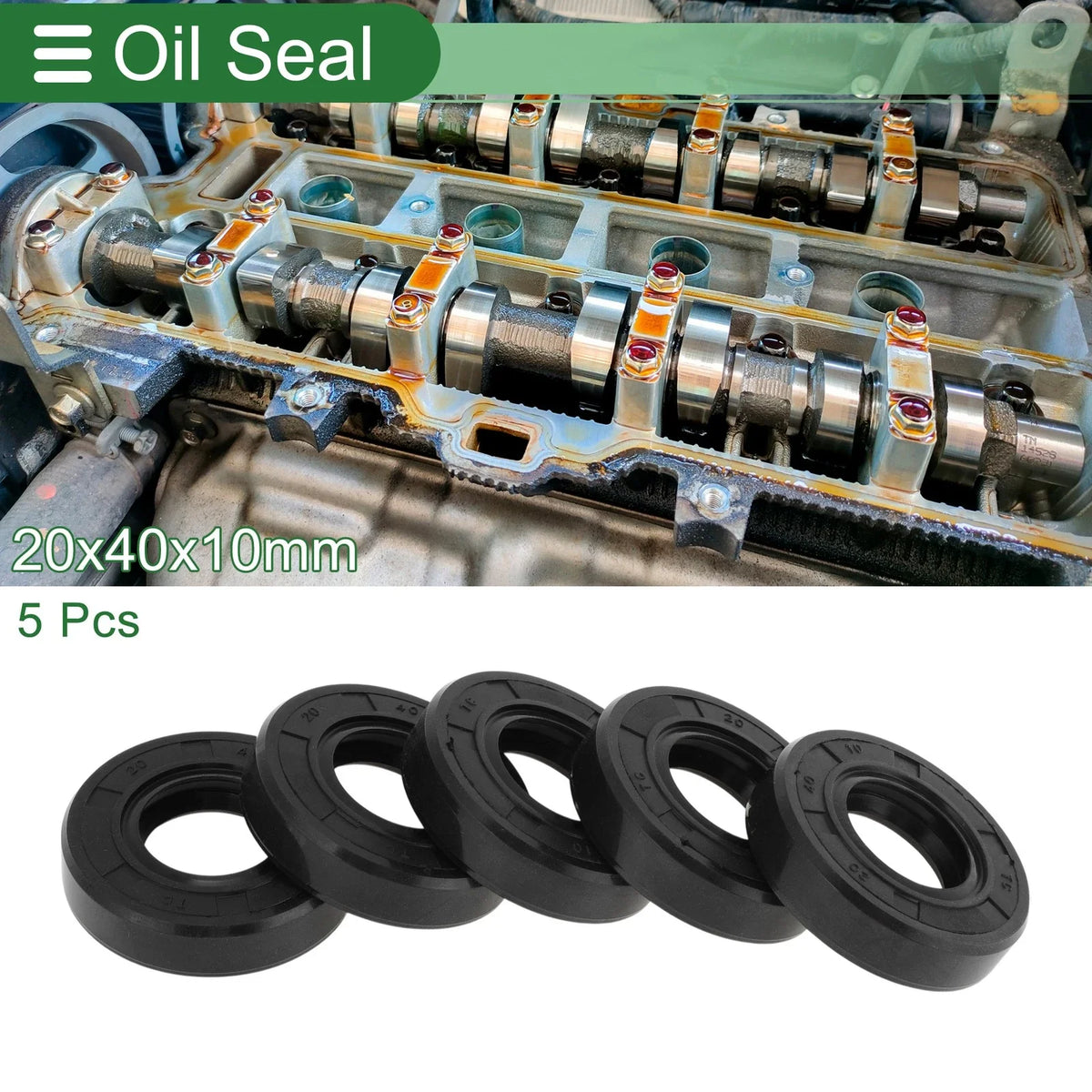 Set of 5 Oil Seal Ring for Rotary Shaft 20x40x10mm NBR Rubber