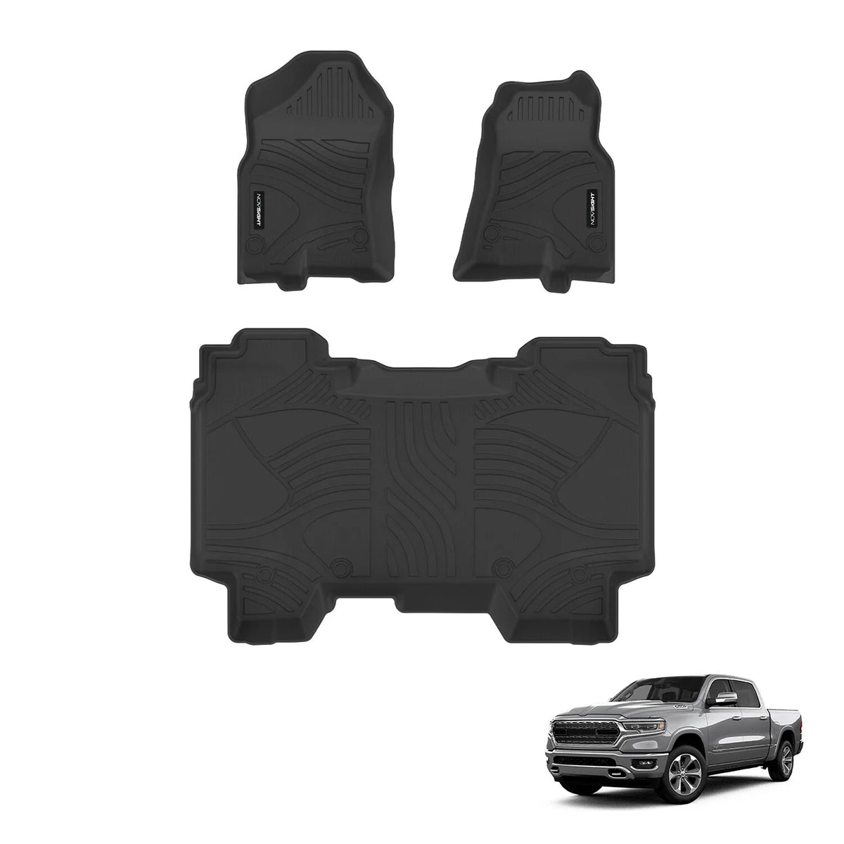 Black 3D Molded Floor Mats (Set of 2) for Dodge Ram 1500 CrewCab 2019-2020